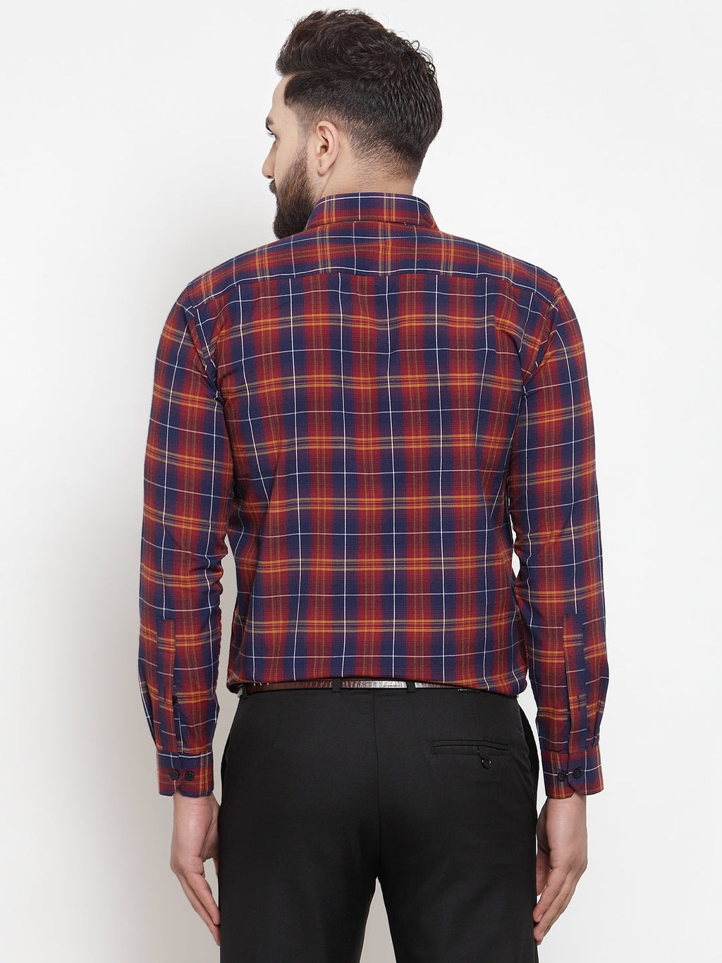 Jainish Multi Men's Cotton Checked Formal Shirts ( SF 741Blue-Red ) - Distacart