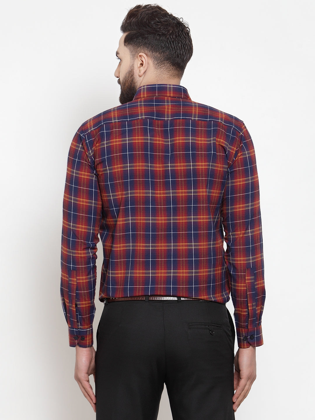 Jainish Multi Men's Cotton Checked Formal Shirts ( SF 741Blue-Red ) - Distacart