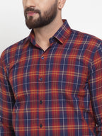 Jainish Multi Men's Cotton Checked Formal Shirts ( SF 741Blue-Red ) - Distacart