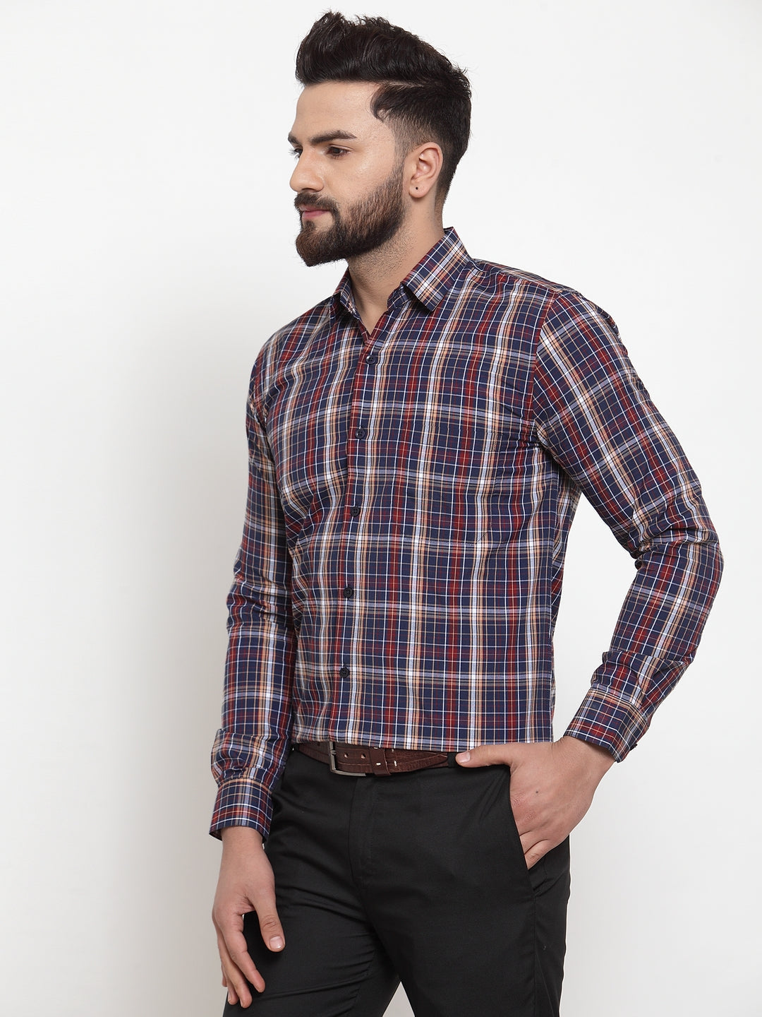 Jainish Blue Men's Cotton Checked Formal Shirts ( SF 741Blue ) - Distacart