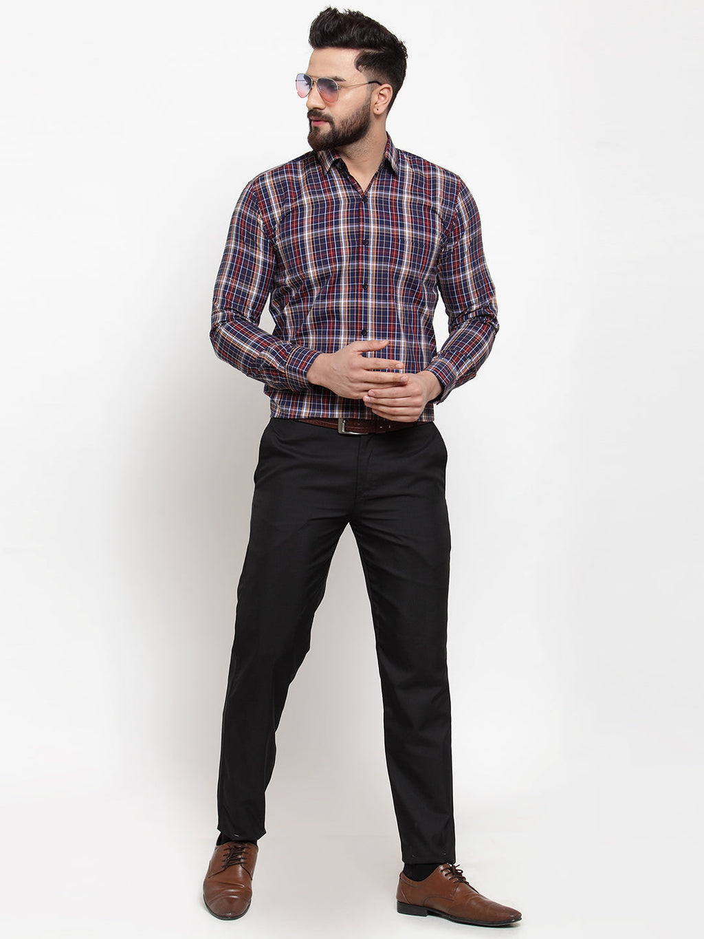 Jainish Blue Men's Cotton Checked Formal Shirts ( SF 741Blue ) - Distacart