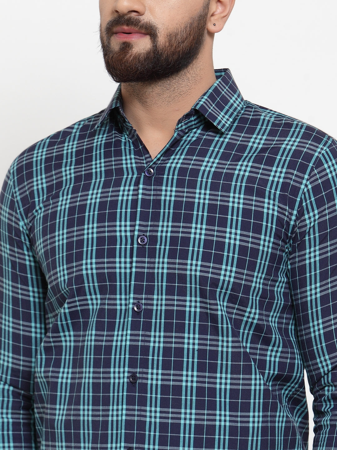 Jainish Green Men's Cotton Checked Formal Shirts ( SF 741Green ) - Distacart