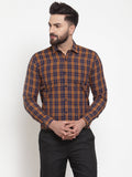 Jainish Multi Men's Cotton Checked Formal Shirts ( SF 741Orange-Blue ) - Distacart