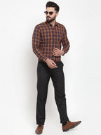 Jainish Multi Men's Cotton Checked Formal Shirts ( SF 741Orange-Blue ) - Distacart