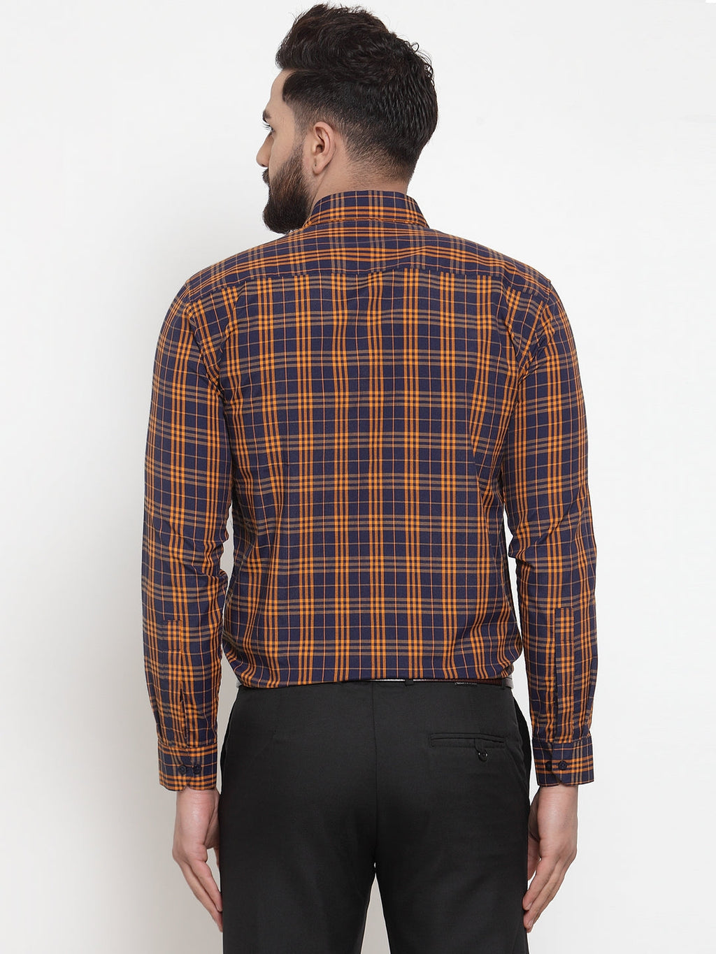 Jainish Multi Men's Cotton Checked Formal Shirts ( SF 741Orange-Blue ) - Distacart