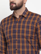 Jainish Multi Men's Cotton Checked Formal Shirts ( SF 741Orange-Blue ) - Distacart