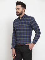 Jainish Blue Men's Cotton Checked Formal Shirts ( SF 741Royal-Blue ) - Distacart