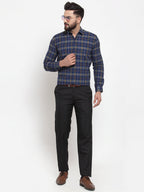 Jainish Blue Men's Cotton Checked Formal Shirts ( SF 741Royal-Blue ) - Distacart