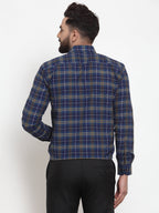 Jainish Blue Men's Cotton Checked Formal Shirts ( SF 741Royal-Blue ) - Distacart