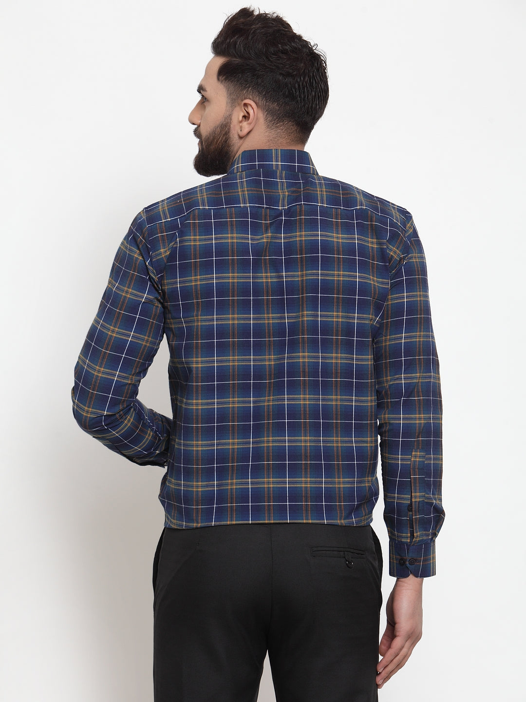 Jainish Blue Men's Cotton Checked Formal Shirts ( SF 741Royal-Blue ) - Distacart