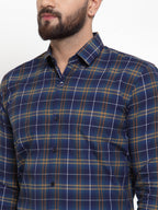 Jainish Blue Men's Cotton Checked Formal Shirts ( SF 741Royal-Blue ) - Distacart