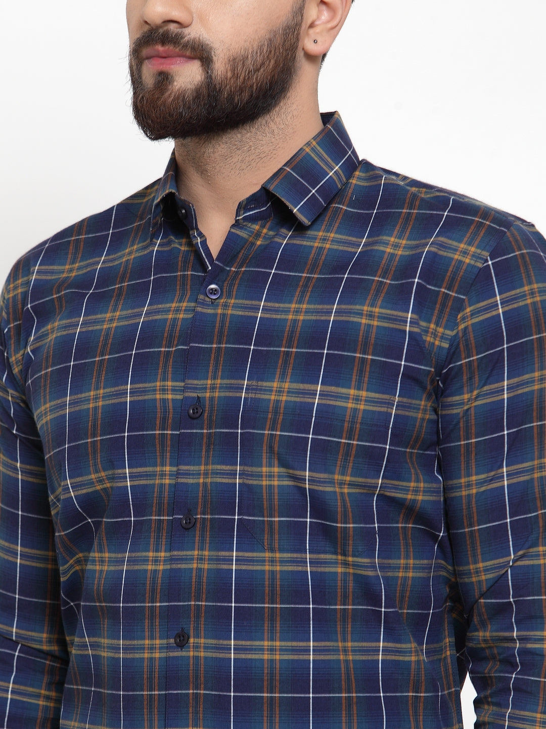 Jainish Blue Men's Cotton Checked Formal Shirts ( SF 741Royal-Blue ) - Distacart