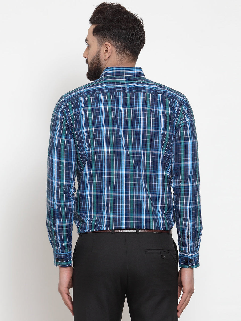 Jainish Blue Men's Cotton Checked Formal Shirts ( SF 741Sky-Blue ) - Distacart