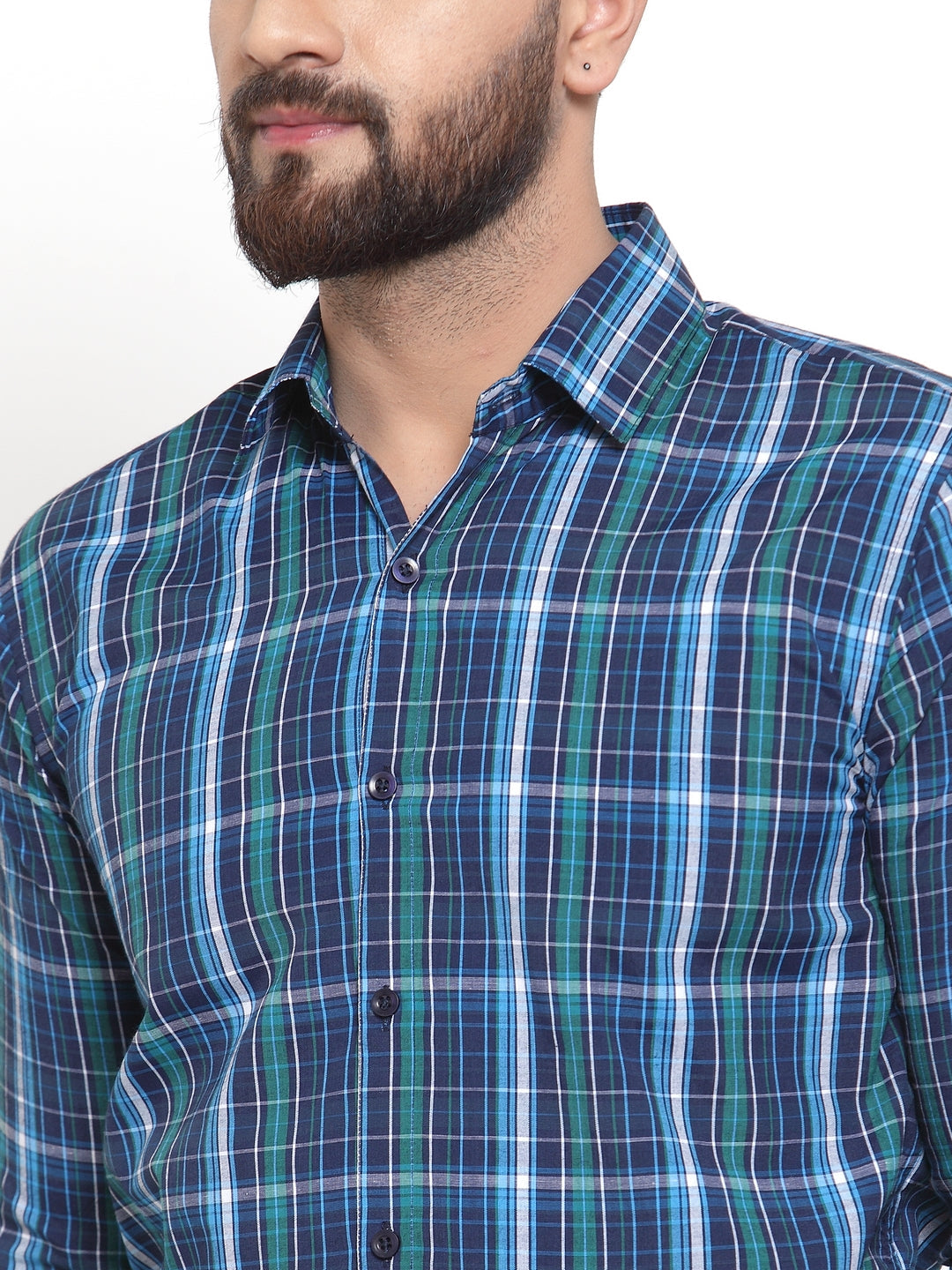 Jainish Blue Men's Cotton Checked Formal Shirts ( SF 741Sky-Blue ) - Distacart