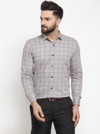 Jainish Grey Men's Cotton Checked Formal Shirts ( SF 742Grey ) - Distacart