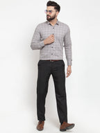 Jainish Grey Men's Cotton Checked Formal Shirts ( SF 742Grey ) - Distacart