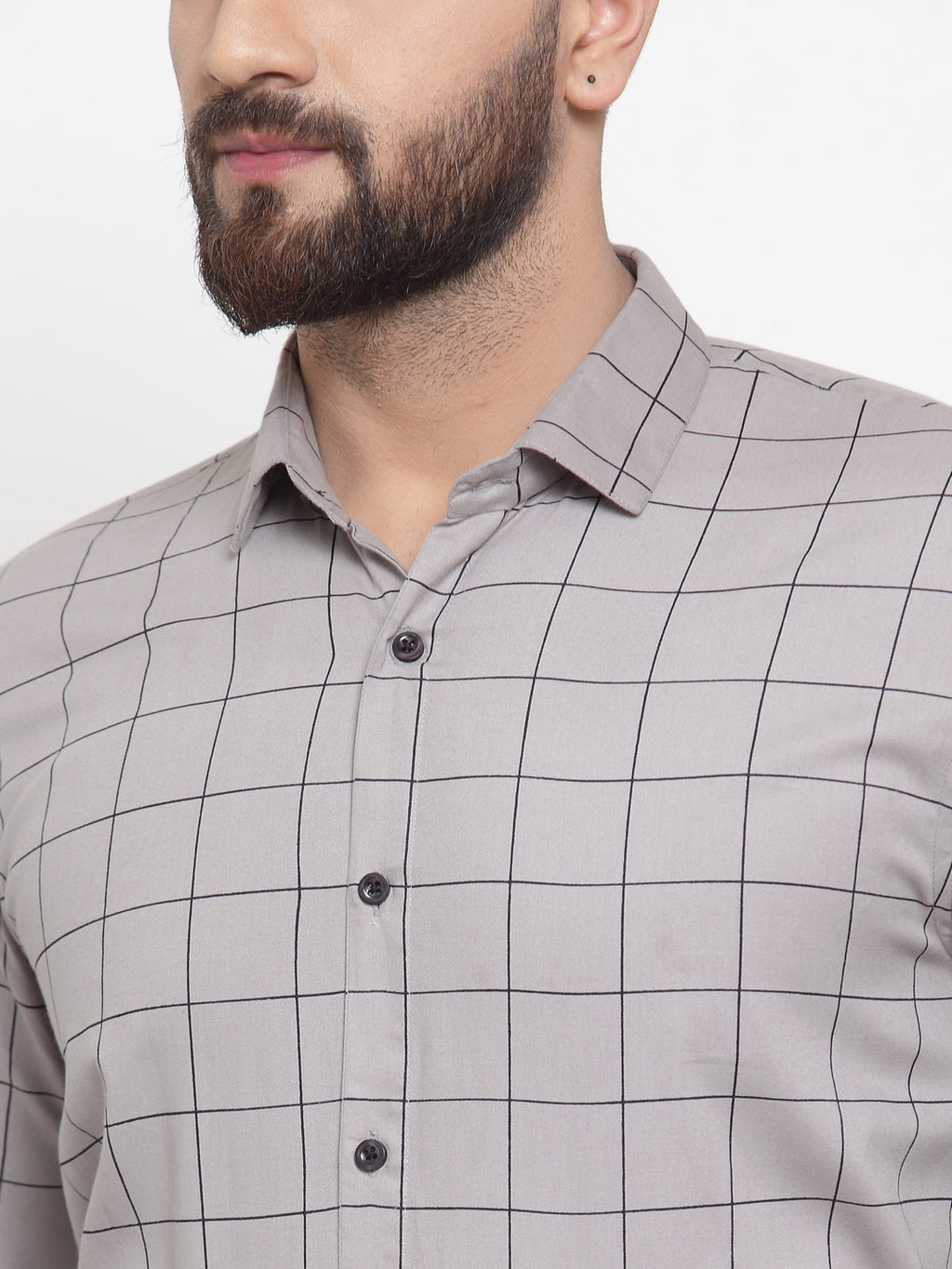 Jainish Grey Men's Cotton Checked Formal Shirts ( SF 742Grey ) - Distacart