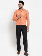 Jainish Orange Men's Cotton Checked Formal Shirts ( SF 742Orange ) - Distacart