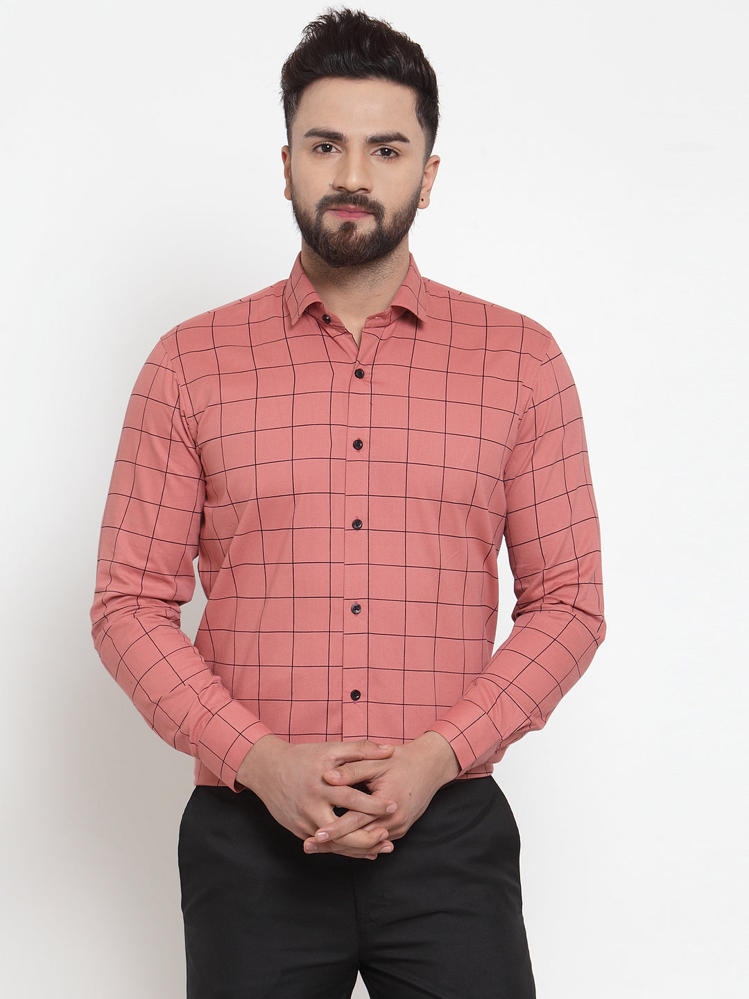 Jainish Peach Men's Cotton Checked Formal Shirts ( SF 742Peach ) - Distacart