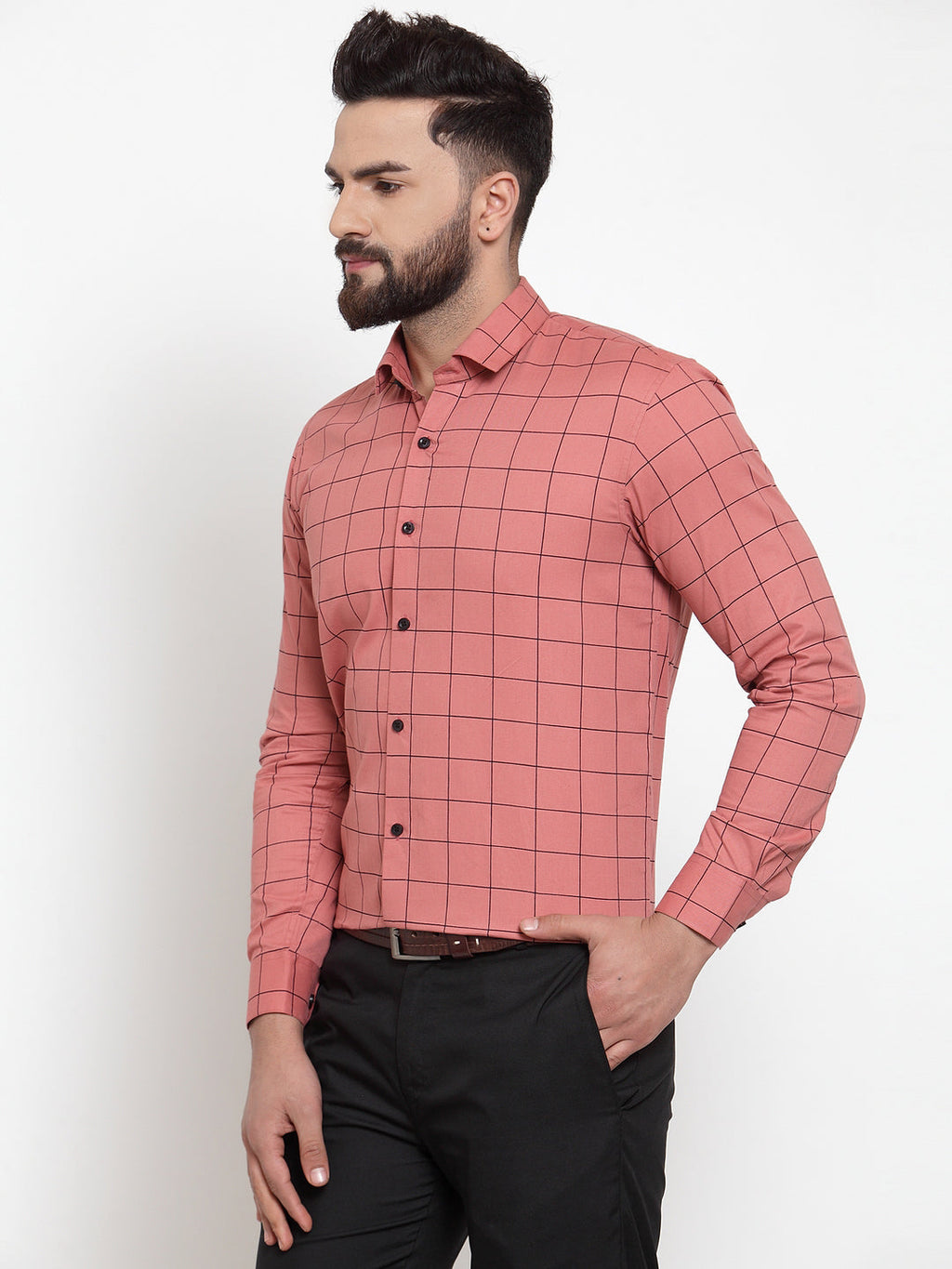 Jainish Peach Men's Cotton Checked Formal Shirts ( SF 742Peach ) - Distacart