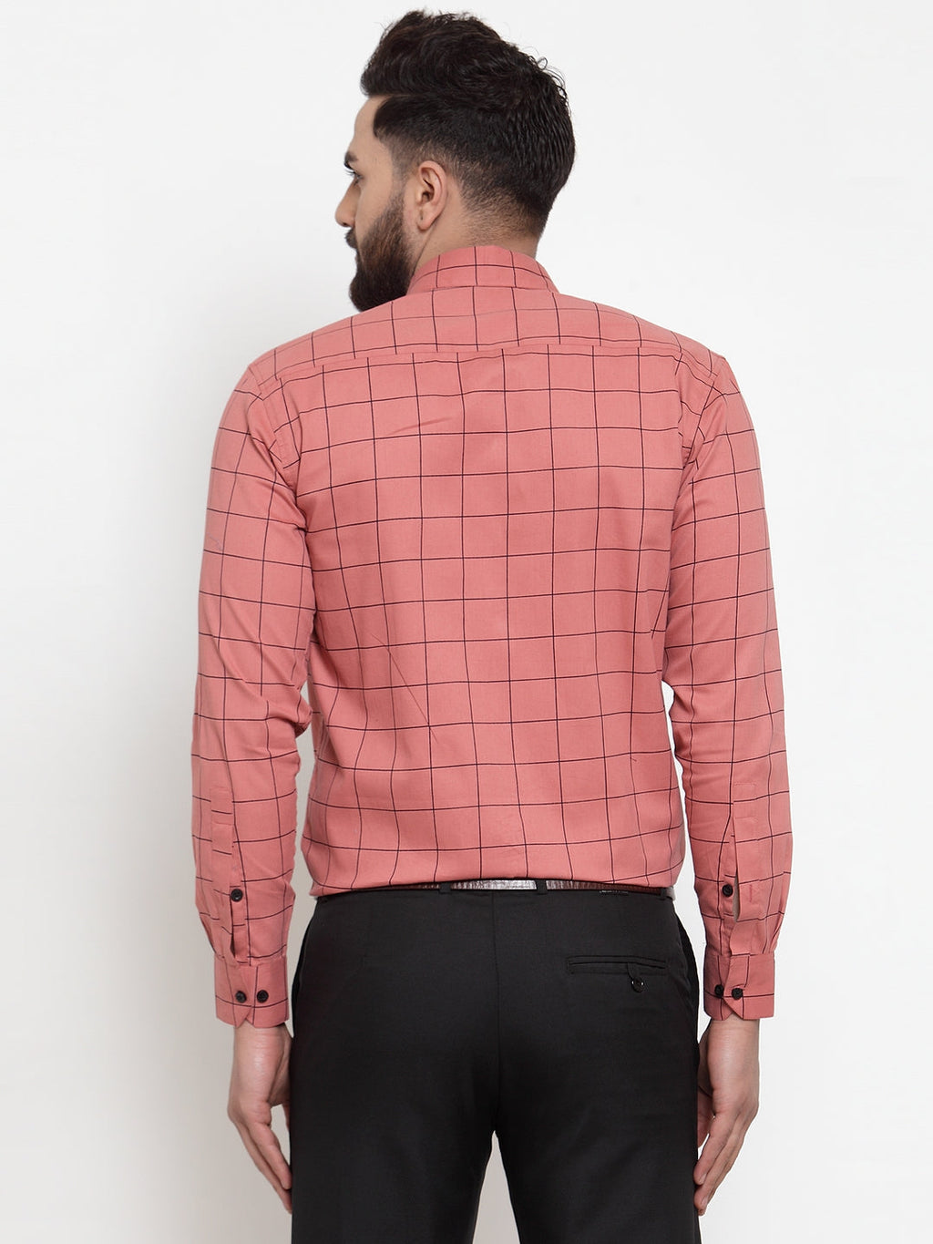 Jainish Peach Men's Cotton Checked Formal Shirts ( SF 742Peach ) - Distacart