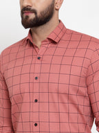 Jainish Peach Men's Cotton Checked Formal Shirts ( SF 742Peach ) - Distacart