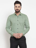 Jainish Green Men's Cotton Checked Formal Shirts ( SF 742Pista ) - Distacart