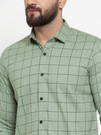 Jainish Green Men's Cotton Checked Formal Shirts ( SF 742Pista ) - Distacart