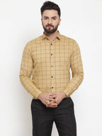 Jainish Beige Men's Cotton Checked Formal Shirts ( SF 742Rust ) - Distacart