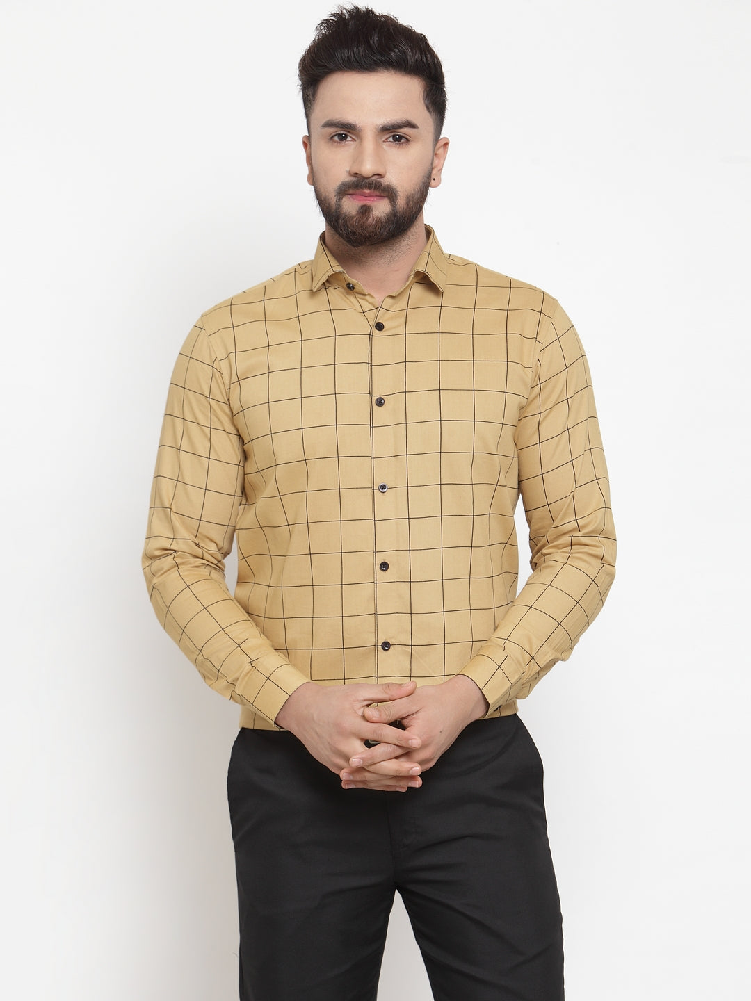 Jainish Beige Men's Cotton Checked Formal Shirts ( SF 742Rust ) - Distacart