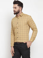 Jainish Beige Men's Cotton Checked Formal Shirts ( SF 742Rust ) - Distacart