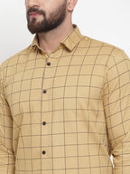 Jainish Beige Men's Cotton Checked Formal Shirts ( SF 742Rust ) - Distacart