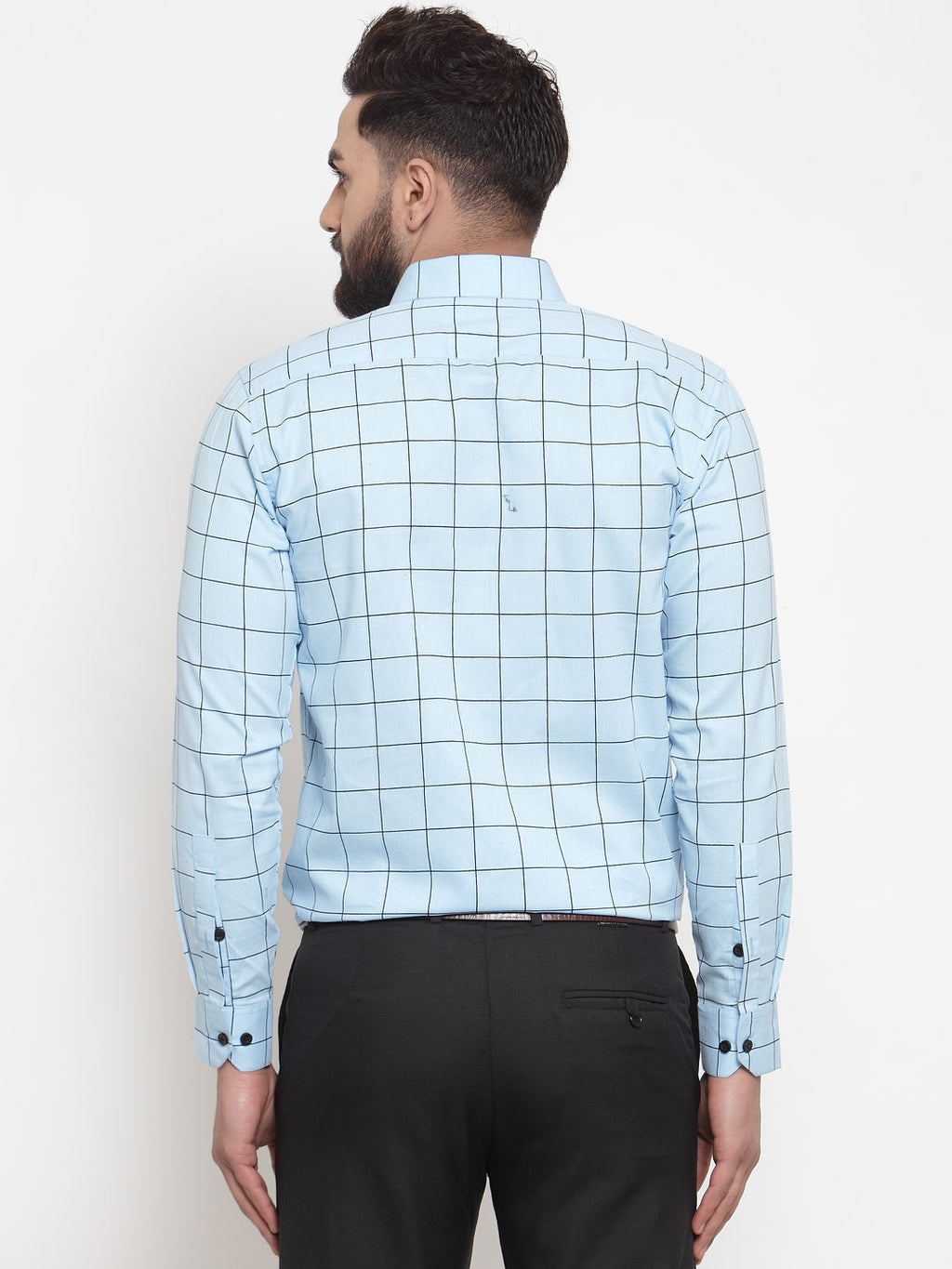 Jainish Blue Men's Cotton Checked Formal Shirts ( SF 742Sky ) - Distacart