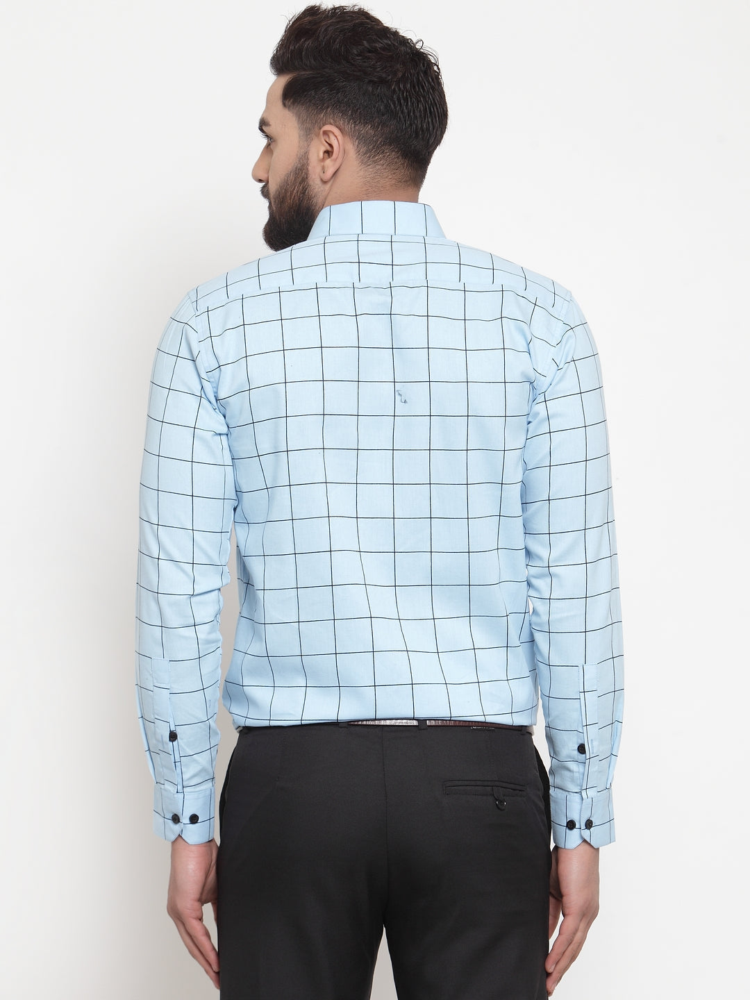 Jainish Blue Men's Cotton Checked Formal Shirts ( SF 742Sky ) - Distacart