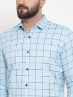 Jainish Blue Men's Cotton Checked Formal Shirts ( SF 742Sky ) - Distacart