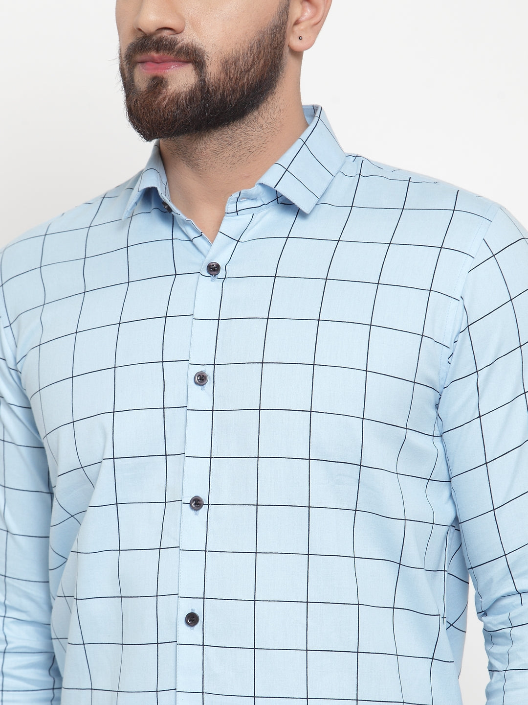 Jainish Blue Men's Cotton Checked Formal Shirts ( SF 742Sky ) - Distacart