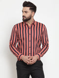 Jainish Red Men's Cotton Striped Formal Shirts ( SF 744Coral ) - Distacart