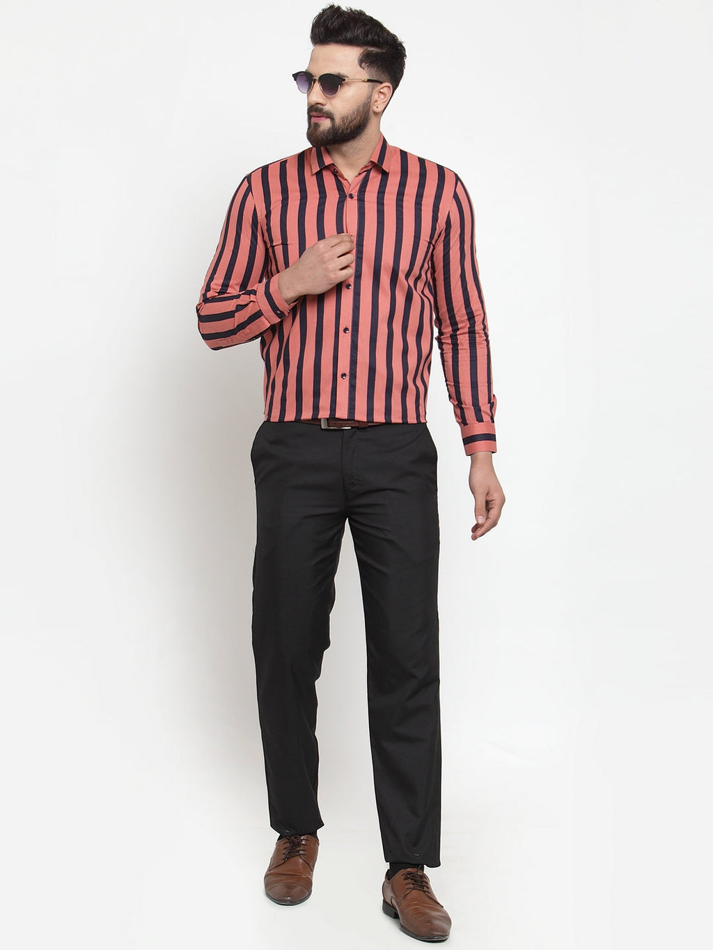 Jainish Red Men's Cotton Striped Formal Shirts ( SF 744Coral ) - Distacart