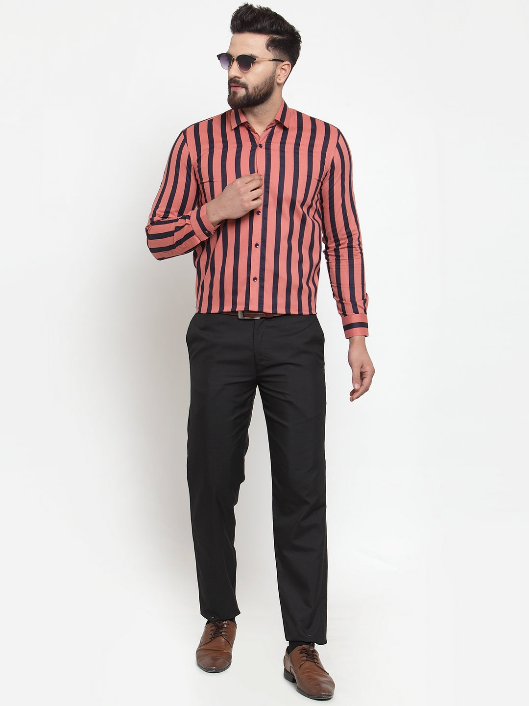 Jainish Red Men's Cotton Striped Formal Shirts ( SF 744Coral ) - Distacart