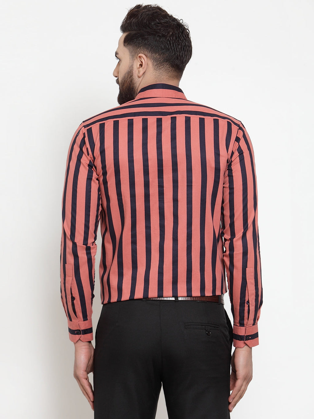 Jainish Red Men's Cotton Striped Formal Shirts ( SF 744Coral ) - Distacart
