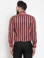 Jainish Red Men's Cotton Striped Formal Shirts ( SF 744Coral ) - Distacart