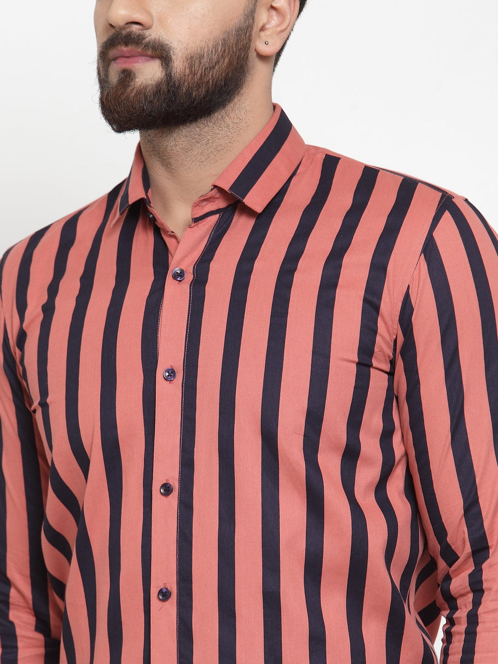 Jainish Red Men's Cotton Striped Formal Shirts ( SF 744Coral ) - Distacart