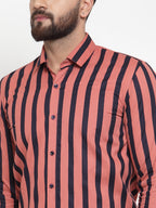Jainish Red Men's Cotton Striped Formal Shirts ( SF 744Coral ) - Distacart