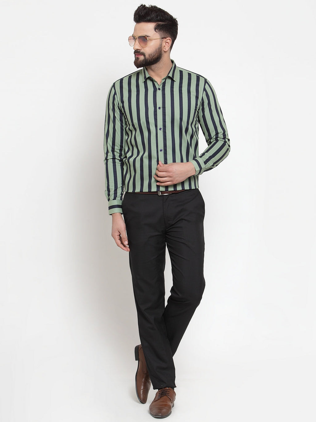 Jainish Green Men's Cotton Striped Formal Shirts ( SF 744Green ) - Distacart