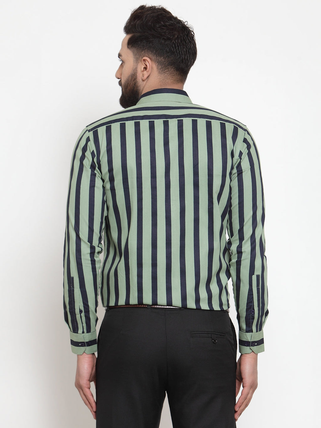 Jainish Green Men's Cotton Striped Formal Shirts ( SF 744Green ) - Distacart