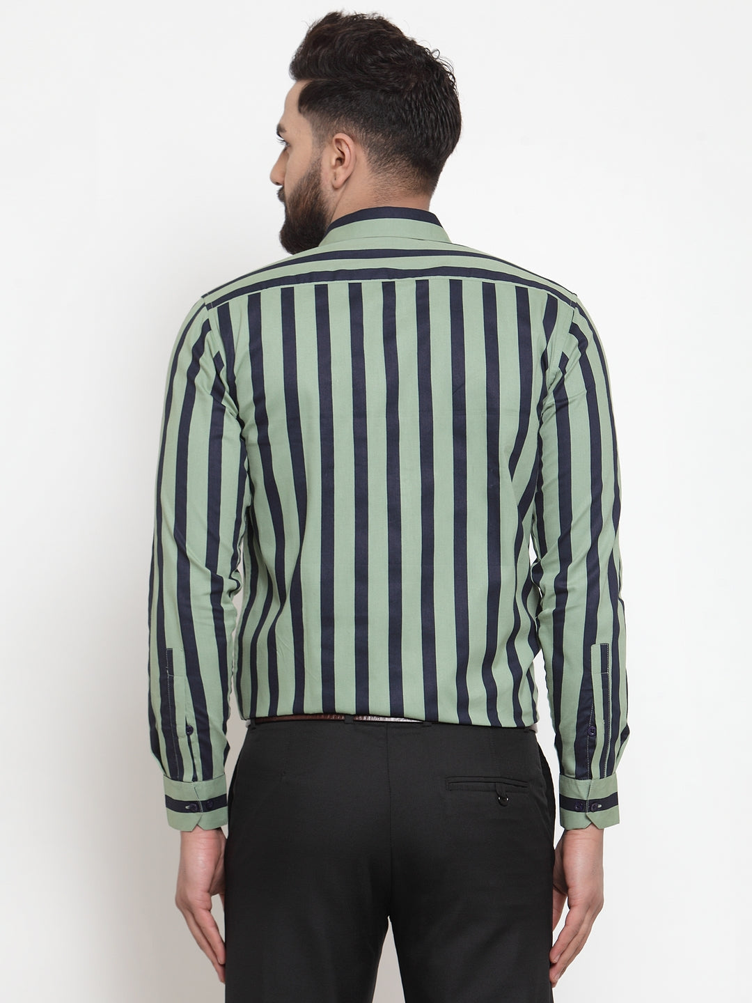 Jainish Green Men's Cotton Striped Formal Shirts ( SF 744Green ) - Distacart