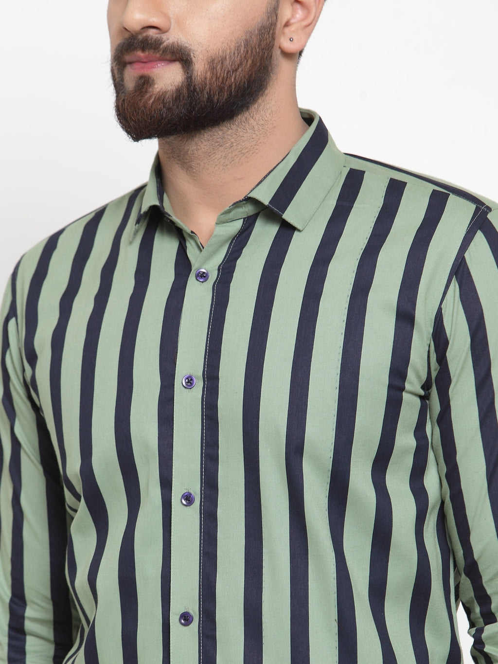 Jainish Green Men's Cotton Striped Formal Shirts ( SF 744Green ) - Distacart