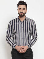 Jainish Grey Men's Cotton Striped Formal Shirts ( SF 744Grey ) - Distacart