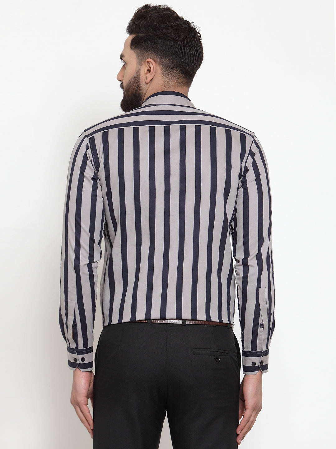 Jainish Grey Men's Cotton Striped Formal Shirts ( SF 744Grey ) - Distacart