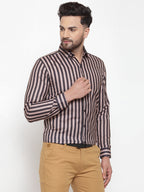 Jainish Black Men's Cotton Striped Formal Shirts ( SF 744Multi-Black ) - Distacart